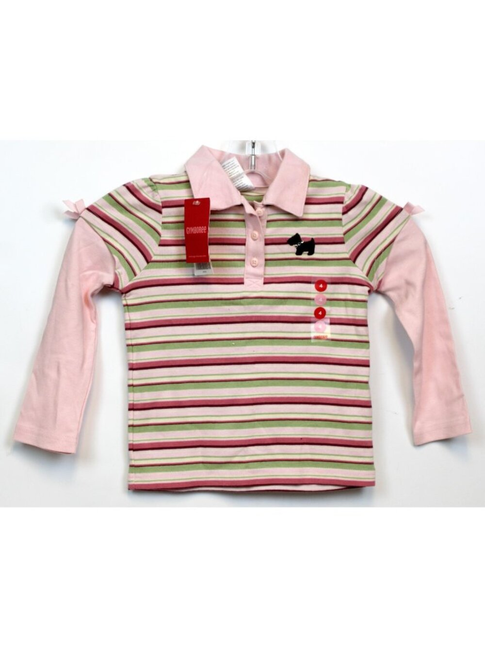2007 Gymboree Girl Detective Striped Polo sz 4 Long Sleeve Bows Scottie Dog Puff